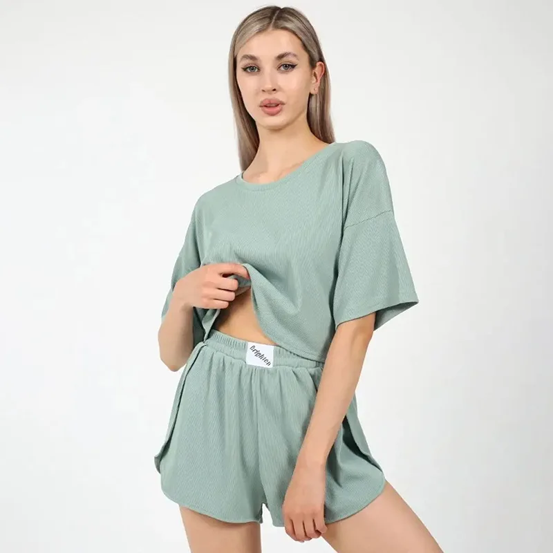 Ladies Pajamas Casual Wear New Spring And Autumn Summer Casual Women\'s Pajamas Short-Sleeved Sexy Shorts Pajamas Homewear Set