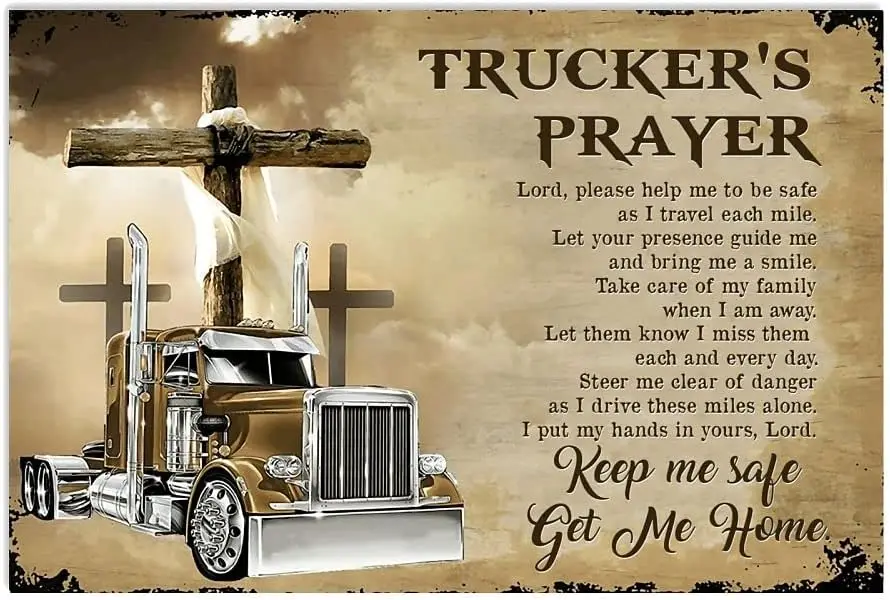 JIUFOTK Truck Jesus Prayer Metal Signs Trucker's Prayer Posters Home Garage Wall Decor Trucker Farm Collectible Plaque 8x12