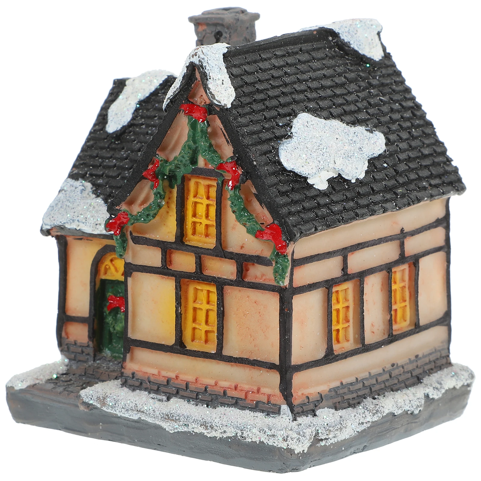 

1Pcs Christmas Glowing Cabin Resin Cottage Desktop Light Ornament for Home Office Festival Decoration Craft Gift
