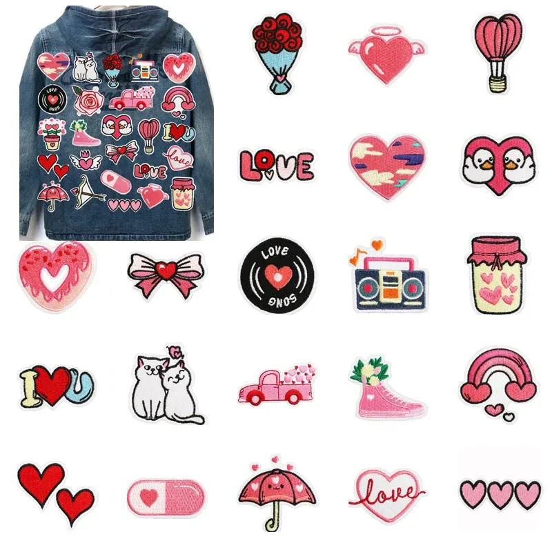 

Patch for Clothing Sewing Stickers Iron On Patches Valentine Lovers Embroidery Fusible Applique Badge Backpack Decoration Stripe