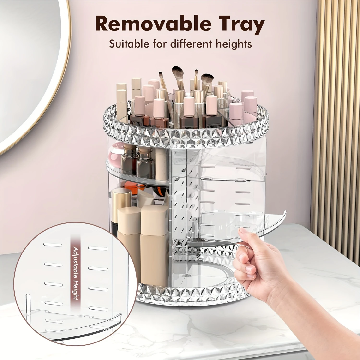 Rotating Makeup Organizer for Vanity, High-Capacity Cosmetic Dresser Organizer for Perfume, Lipstick, Lotion, Brushes