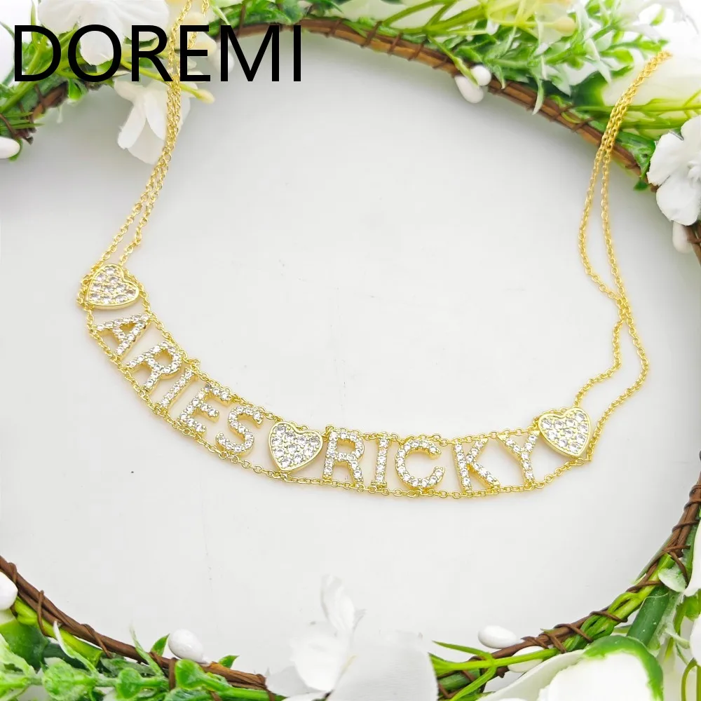 

DOREMI 9mm Initial Letter Cz Name Double Chains Women Letters Custom Initial Letters Choker Necklace Multi Names Double Choker