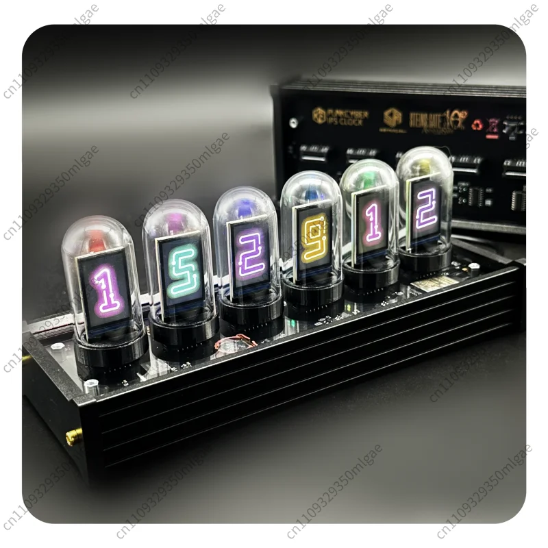 For IPS Nixie Tube Simulation Clock, Retro Gold Plated Black Metal Craft, Desktop Ornament, Creative Gift for Men