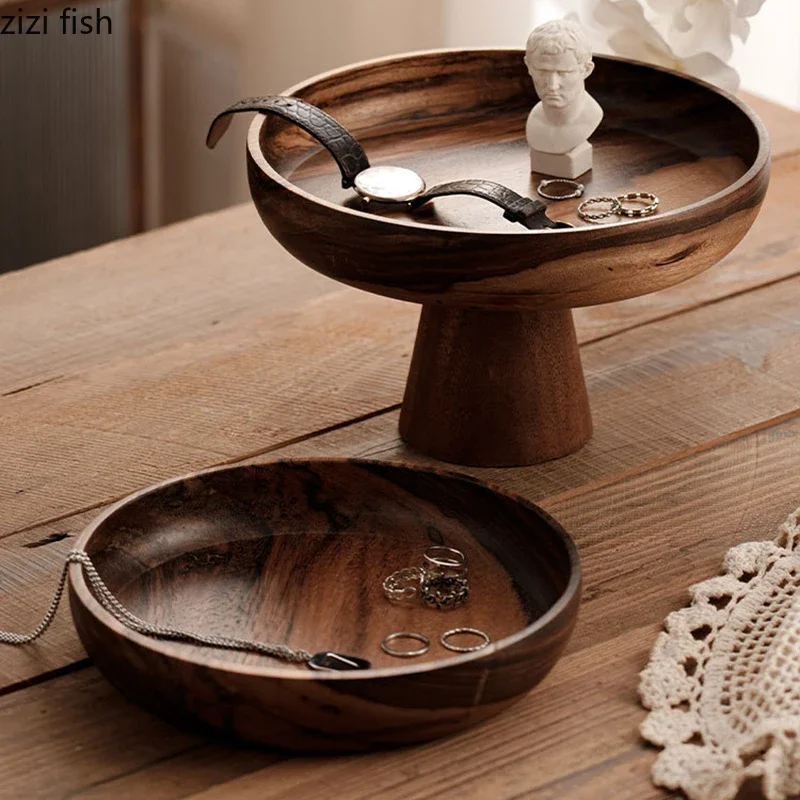 

Wooden Fruit Plate Salad Plate Snack Nut Plate High Foot Dessert Display Stand Cake Plates Household Acacia Wood Tableware