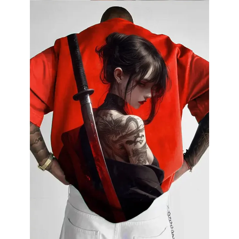 

2025 Men's Fashion T-shirt Men's Clothing Hip Hop 3D HD Printing Anime Girl Tops Short Sleeve Street Large Size Shirt