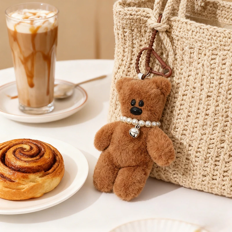 15 سنتيمتر لطيف أفخم الدب الصغير المفاتيح الفتيات على ظهره دمية قلادة لطيف سيارة كيرينغ الاطفال النساء حقيبة الملحقات مكافحة قطرة سلسلة