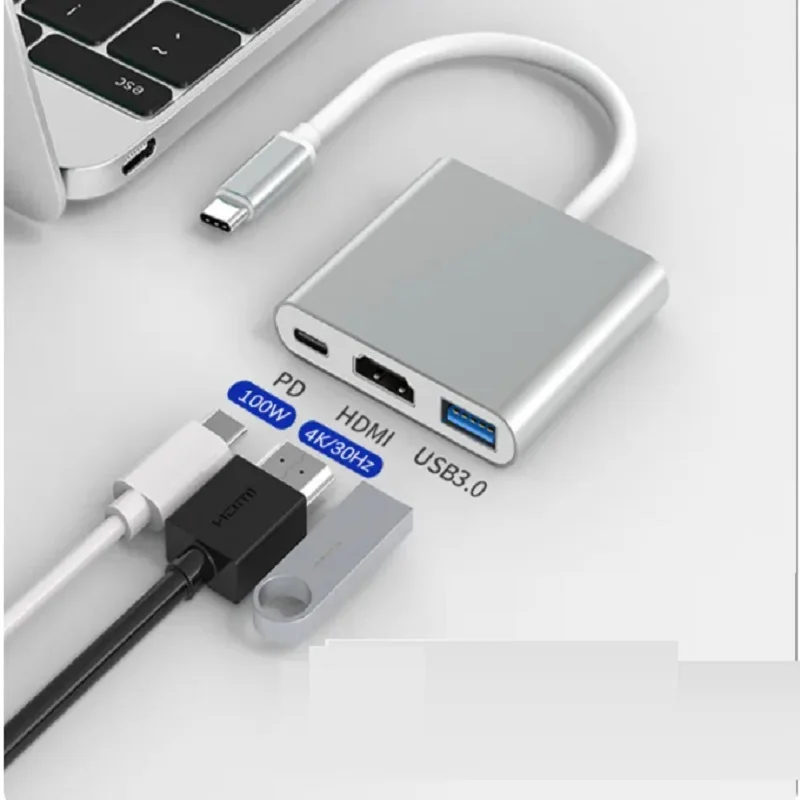 3 IN 1 USB C to HDMI-Compatible Adapter USB 3.1 Hub Type C Charging Converter for Samsung S23 Ultra Huawei Xiaomi Laptop Macbook