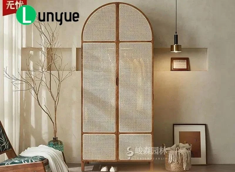 Nordic Style Imitation Rattan Wardrobe Quiet Simple Storage Cabinet for Bedroom Bed and Breakfast Home Furniture Designer
