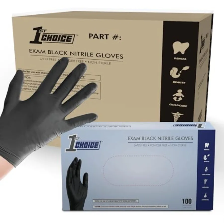 

1st Choice Black Nitrile Gloves Disposable Latex Free - Exam Grade Black Gloves for Cooking Medical Dental Cleaning - 4mil