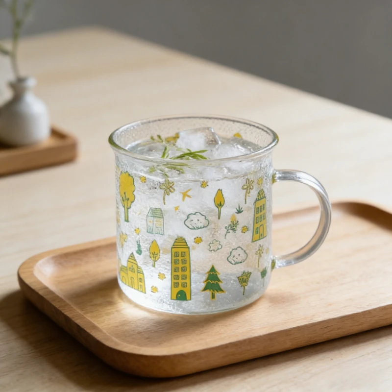 Japanese Style Heat Resistant Glass Handy Cup City Series Forest Style High Beauty Milk Cup Exquisite Drinking Glass Daily Use