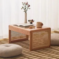 Japanese Style Coffee Tables Solid Wood Rattan Tea Drinking Low Table Living Room Bedroom Side Tables Bay Window Laptop Stand
