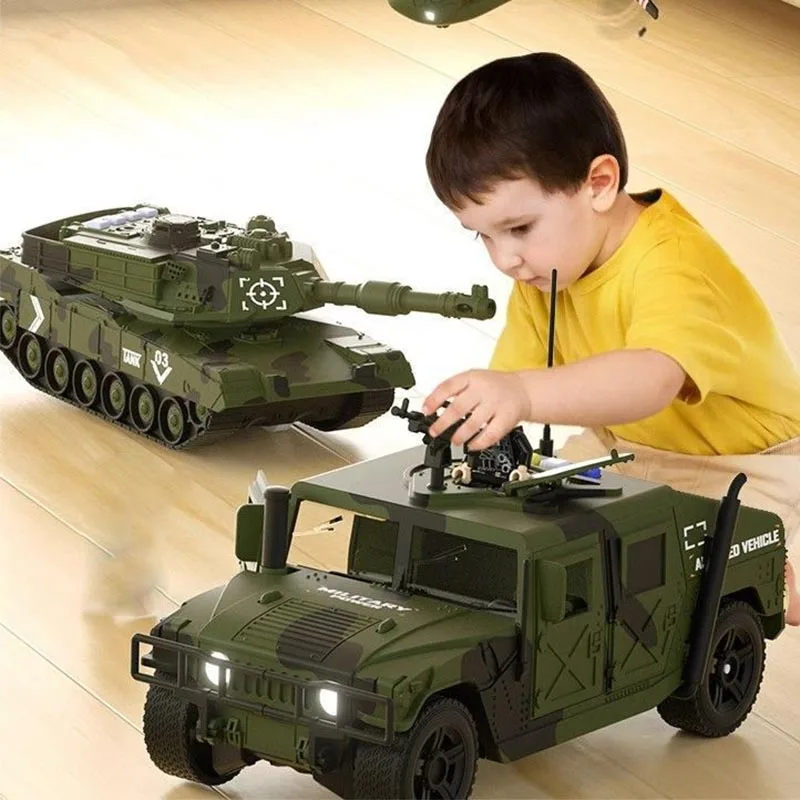 Large Children\'s Armored Vehicle ABS Military Model Simulation Car Tank Racing Helicopter Armored Vehicle Gift Toys for Kids