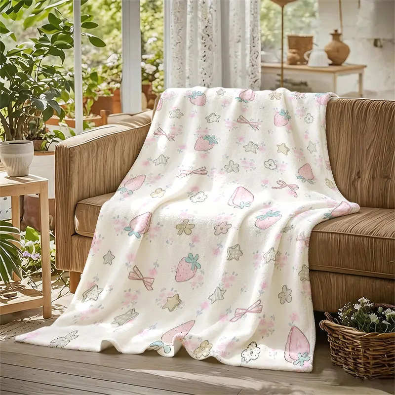 Sweet Strawberry Flannel Blanket Warm Soft Halloween Christmas Decorative Couch Warm Cozy All-Season Gift