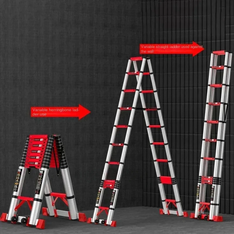 Multifunctional Lifting Step Ladders Home Herringbone Telescopic Ladder Aluminum Alloy Portable Folding Ladders