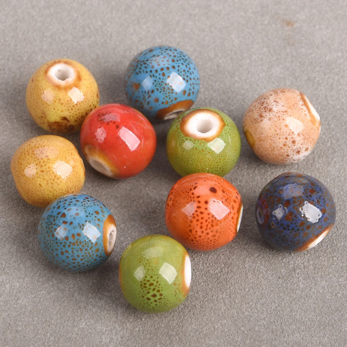 Round 6mm 8mm 10mm 12mm 14mm Random Mixed Colors Handmade Fancy Glazed Ceramic Porcelain Loose Beads For Jewelry Making DIY