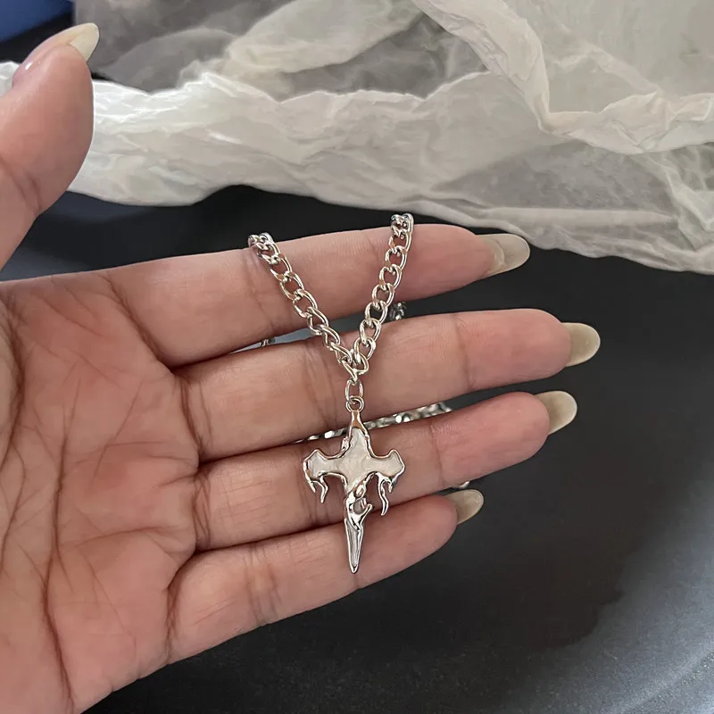 New Gothic Punk Cross Barbed Thorns Pendant Chain Choker Necklace 