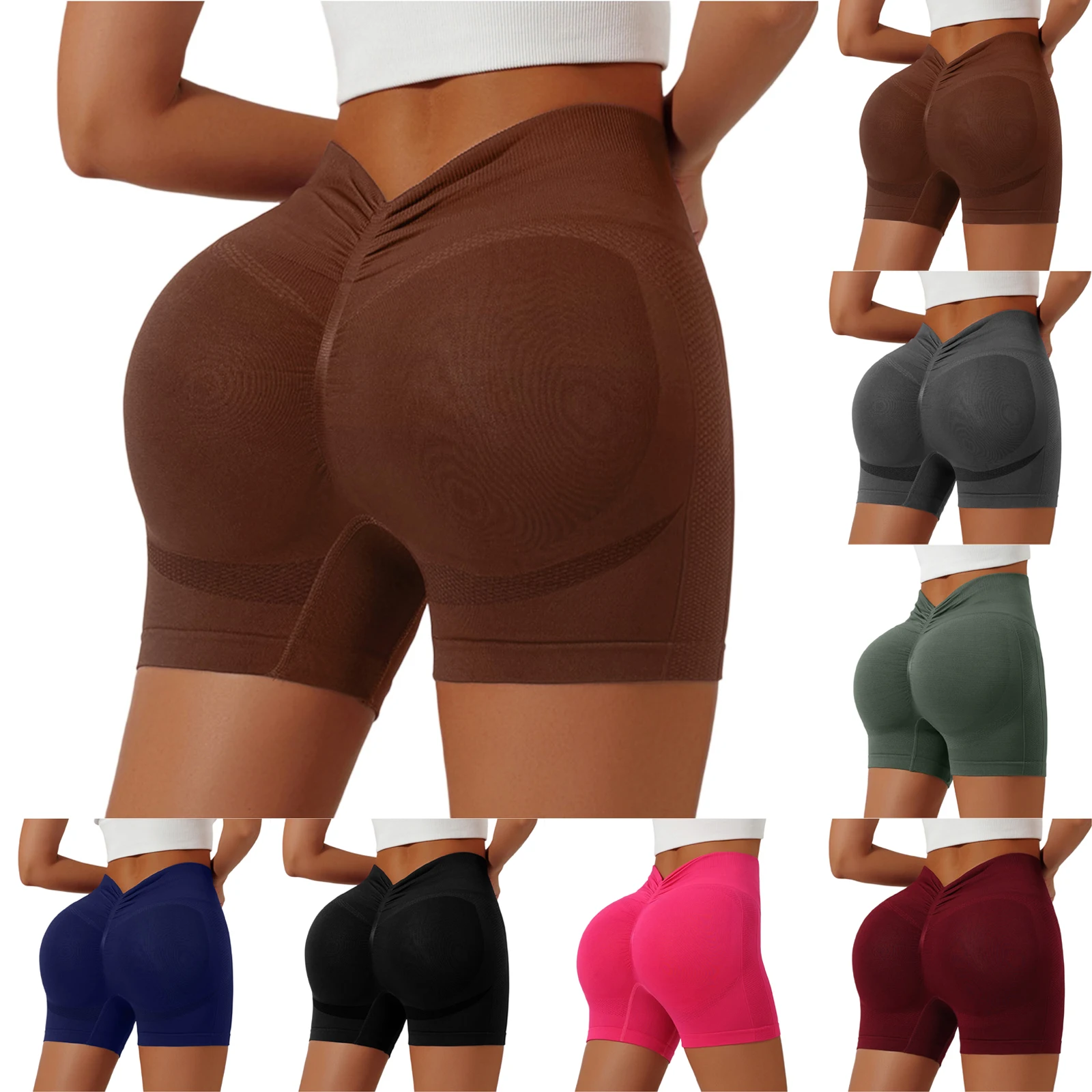 Women Solid Color High Waisted Workout Shorts Butt Lifting Yoga Pants Tummy Control Gym Shorts Compression Sports Bottoms