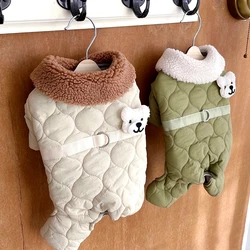 Pet Dog Solid Color Four Legged Cotton Coat Warm Dog Clothes Winter Teddy Button Up Shirt Beautiful Down Coat Than Bear