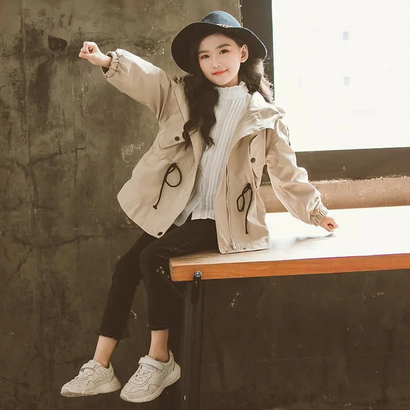 Girls Coat Jacket Cotton Outwear Windbreak 2023 Khaki Spring Autumn Outdoor Teenagers Children\'s Clothing