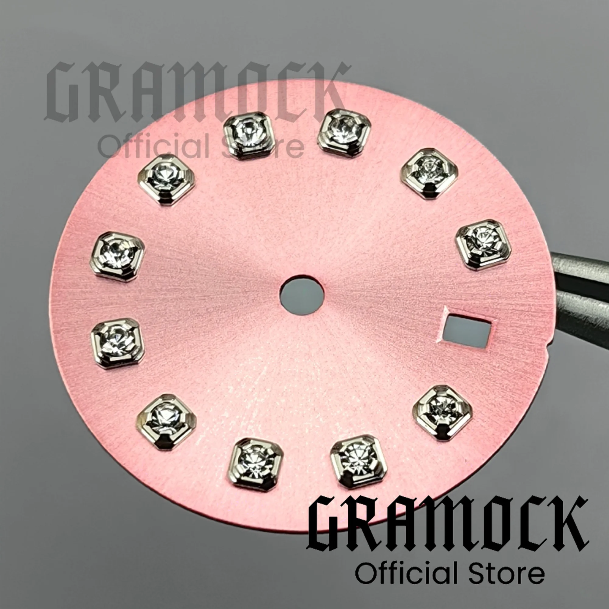 GRAMOCK 20.5mm Lady's NH05 Pink Sunburst Watch Dial Diamond Index Date Window Fit NH05 NH06 Movement For 26mm Women's Watch Part
