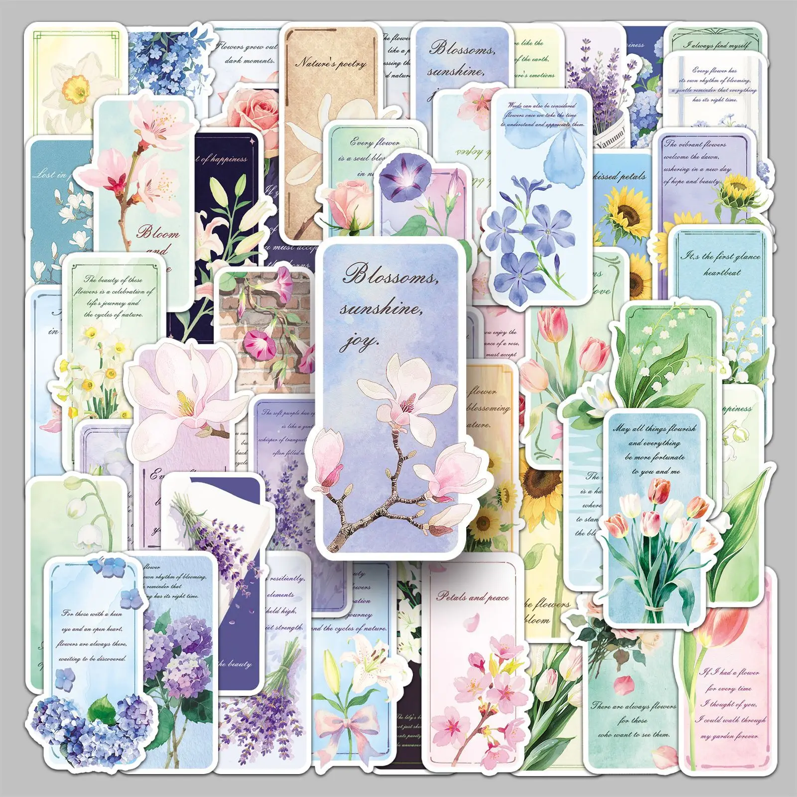 

51PCS Vintage Watercolor Flower Stickers Flower Language Bookmark Art English Decorative Notebook Waterproof Stickers Kids Toy