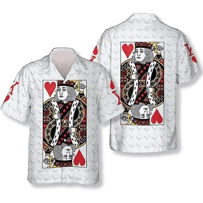 Trend Poker Muster Hawaii Hemden Mode Herren Revers Kurzarm 3D bedruckte Hemden Sommer Streetwear übergroße lässige Bluse