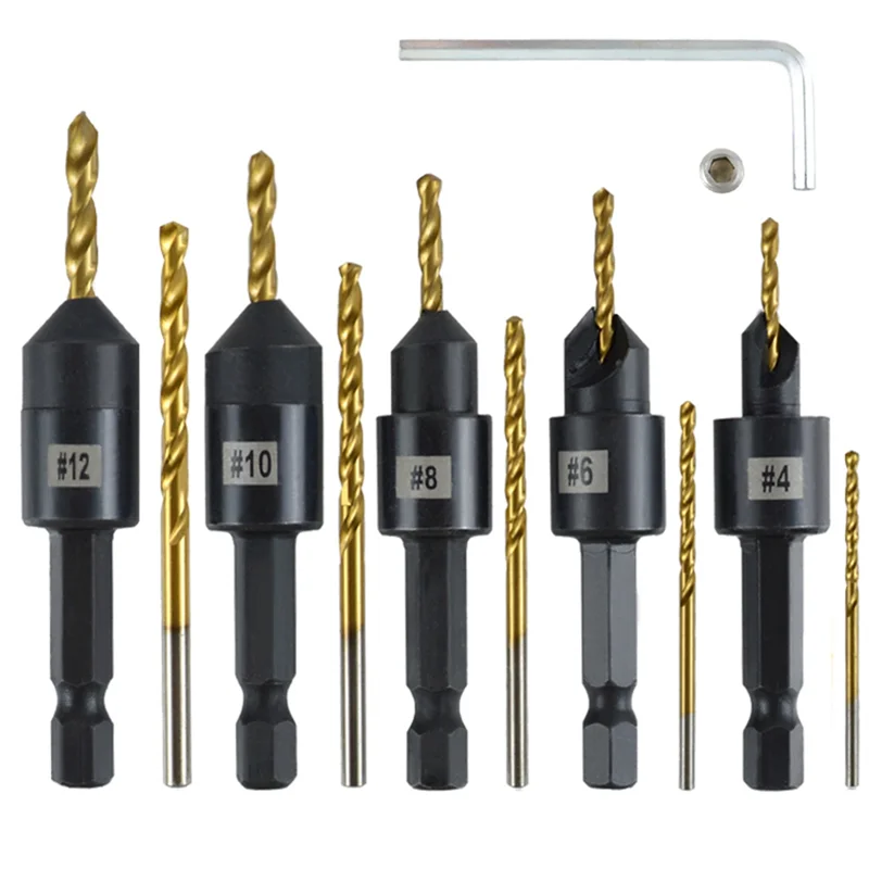 

ABZV-Combination Silence Counter Sink Drill Bits Set- High-Speed Steel, 4, 6, 8, 10, 12 Inch, Adjustable Countersink Bits