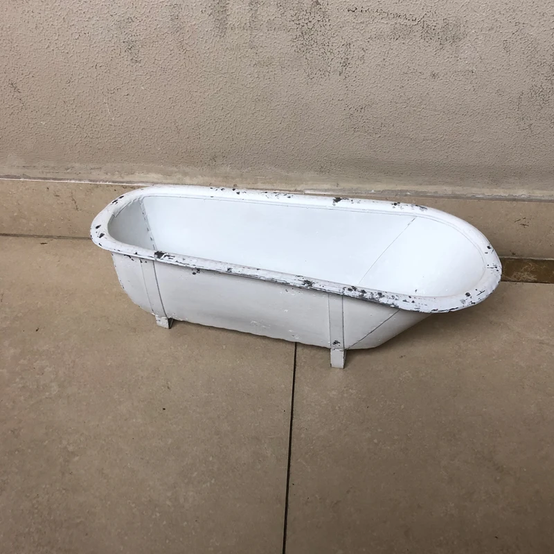 Handcrafted Vintage White Metal Decorative Planter Bathtub, 2 Pieces