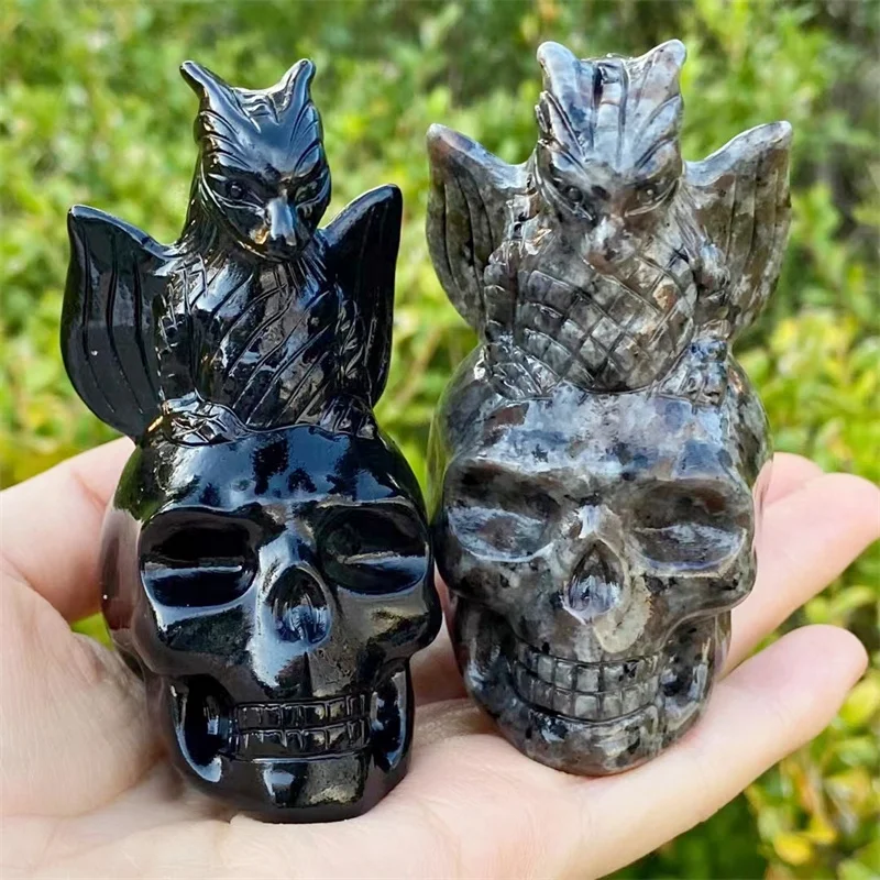 Natural Crystal Quartz Dragon Skull Flame Stone Dragon Head Hand-Carved Crafts Ornaments Reiki Minerals Decoration Gift 1pc