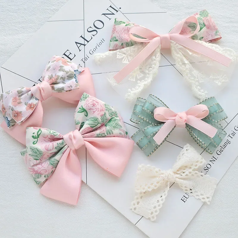 Spring Pink Green Flower Ribbon Hairpin Set Newbie Material Pack Handmade DIY Hair Accessories Headwear Homemade Bow