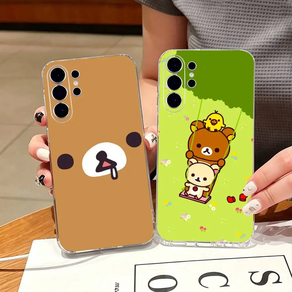 Cute Rilakkuma Phone Case For Samsung S25,S24,S21,S22,S23,S30,Ultra,S20,Plus,Fe,Note,10,9,5G Transparent Cover