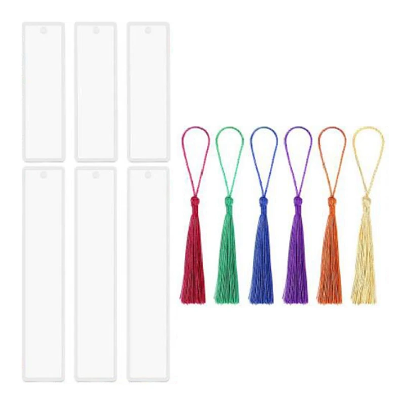 6Pcs Rectangle Bookmark Silicone Resin Mold DIY Making Epoxy Jewelry DIY Craft Mold With 6Pcs Color Tassels