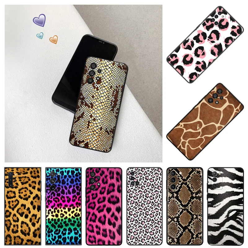 Phone Case For Samsung S24 Plus S23 S22 S21 S9 S20 S10 Galaxy Note20 Ultra Colorful Leopard Snake Scales Camera Protective Cover