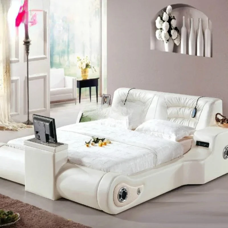 Y 1.5 M 1.8 M Double Leather Art Soft Bed TV Audio Liftable Film and Television Massage Couch