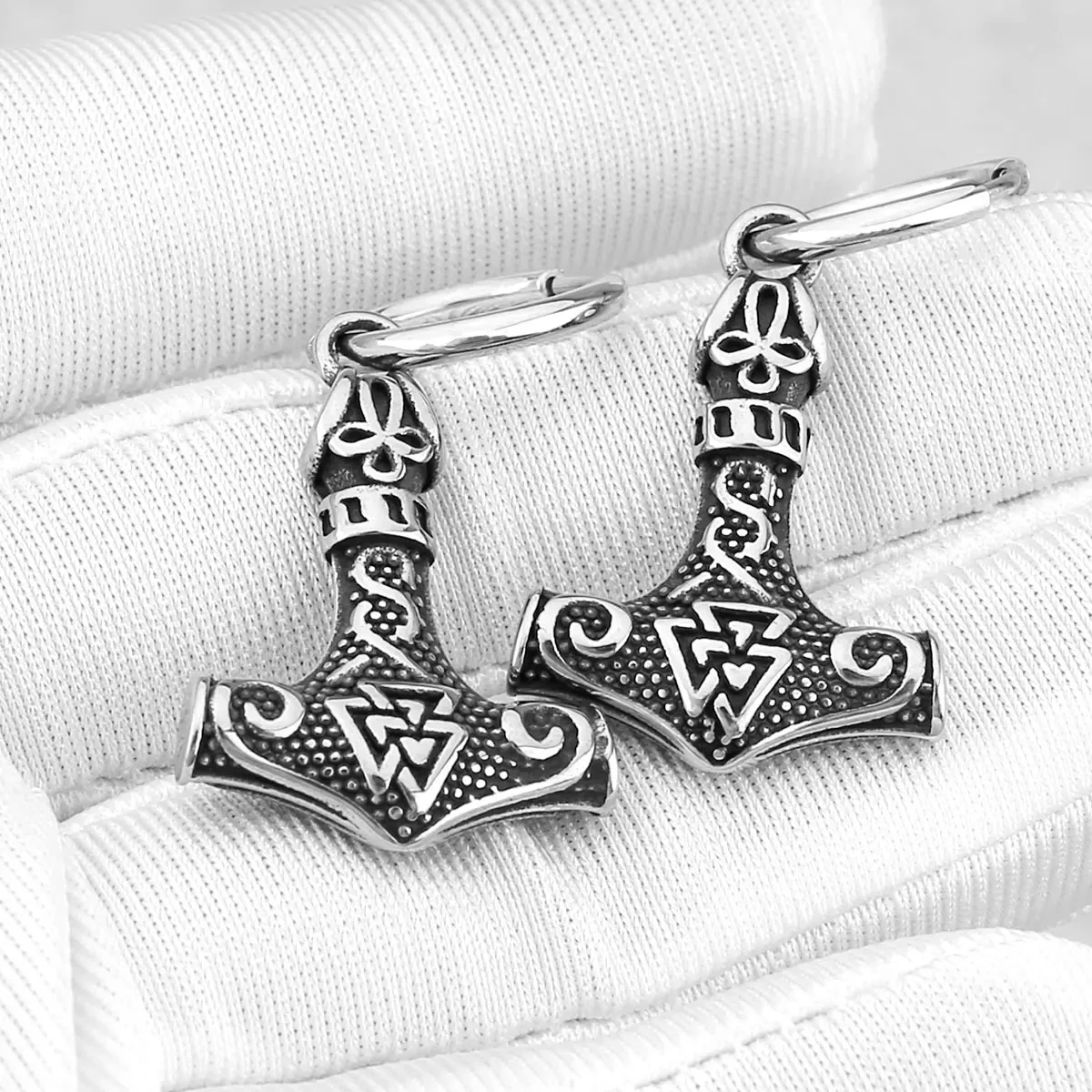 New Creative Nordic Thor\'s Hammer Drop Earrings Stainless Steel Scandinavian Rune Amulet Earrings for Boys and Girls Jewelry