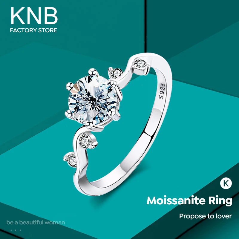 KNB Brilliant 1CT Shiny Moissanite Diamond Round Rings for Women 925 Sterling Silver Luxury Elegant Wedding Ring Fine Jewelry