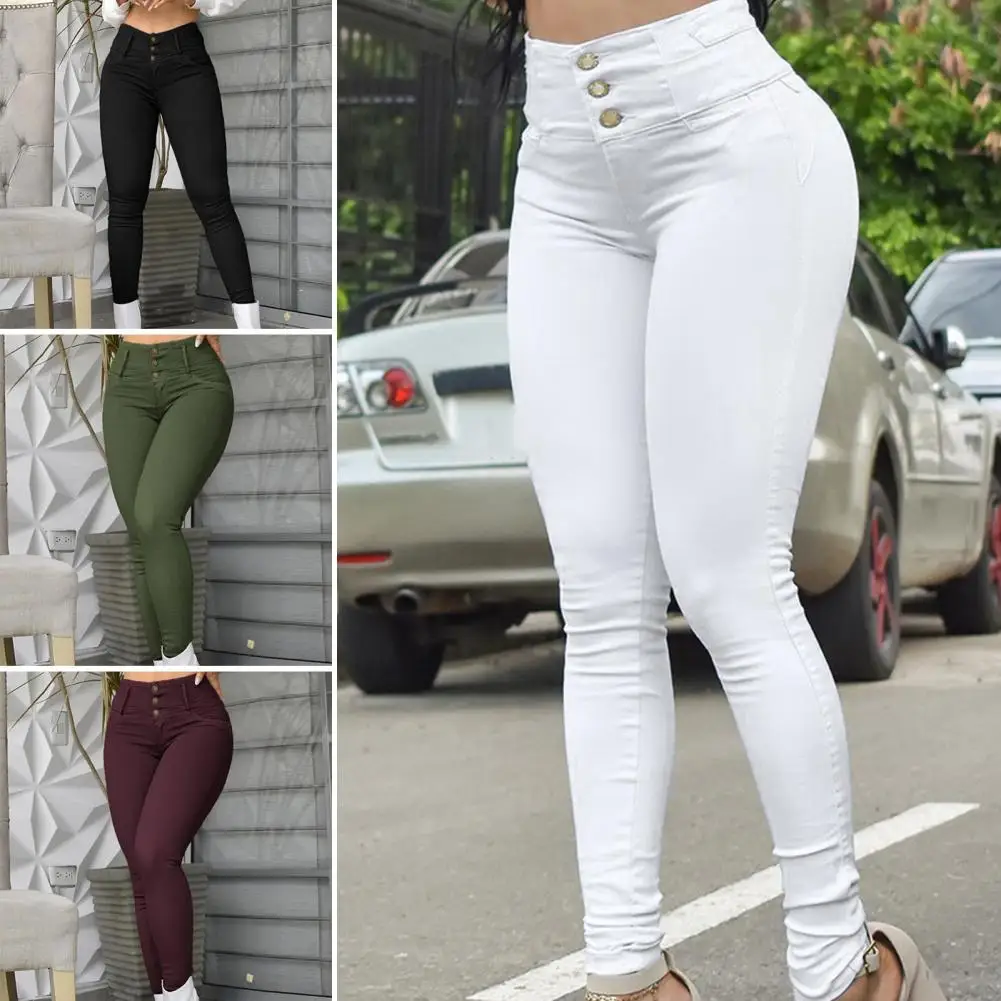 

High-waisted Commuter Trousers High Waist Slim Fit Women's Pencil Pants with Zipper Button Closure Solid Color for Ladies