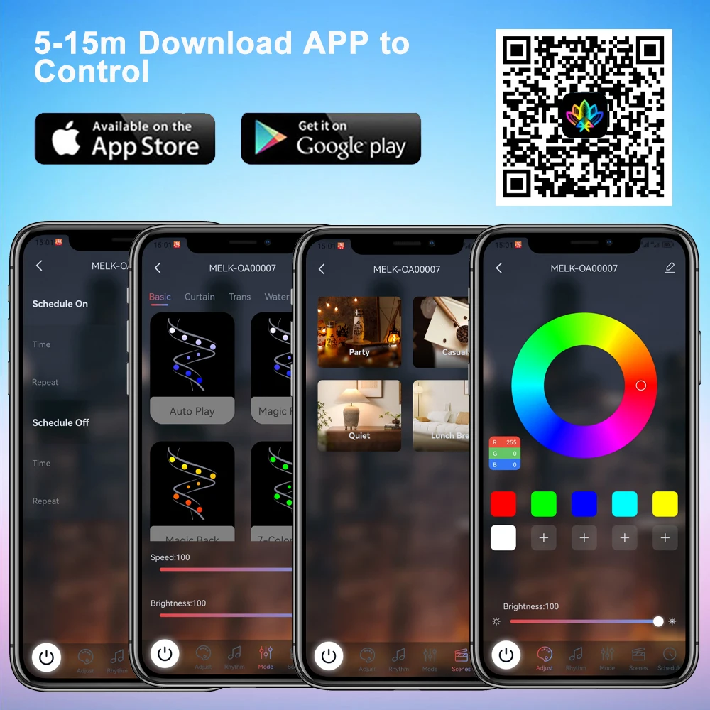 LED String Light WS2812B Bluetooth Smart APP Remote Control RGB USB Round Ball Lights IP65 Waterproof for Christmas Room Decor