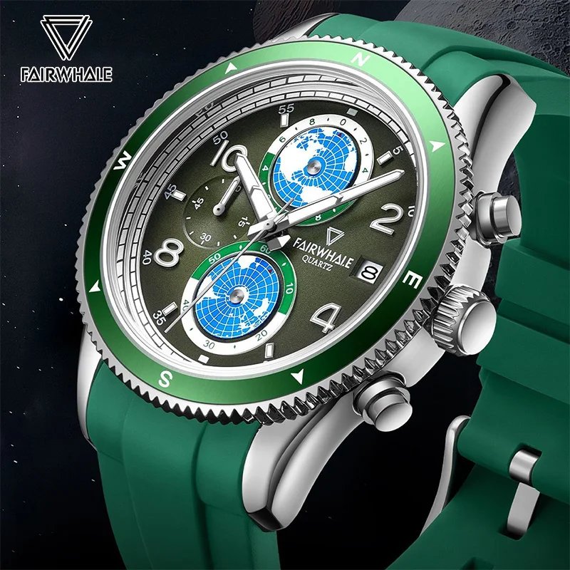 

Fashion Earth Watches Mens Famous Brand Mark Fairwhale Luxury Automatic Date Green Clock Sport Quartz Wristwatch Boy Reloj 2024