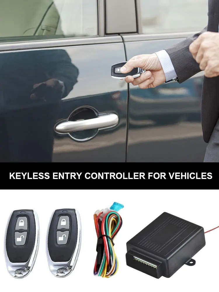 12V Vehicle Keyless Entry System 2 Button Remote Control Auto Locking Security Keyless Entry Kit Remote Trunk Release Universal