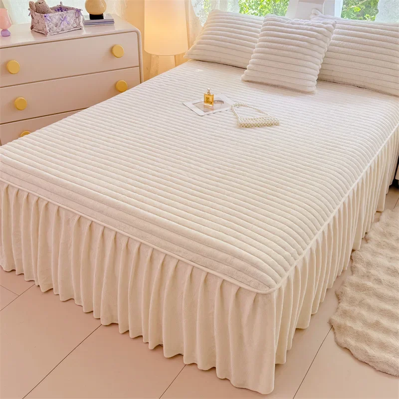 

Rabbit hair pull fleece bed skirt crystal fleece milk fleece bed skirt single piece without pillowcase