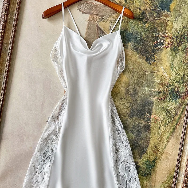 

2026 Nightdress Sexy Fashion Sleepwear Lace Patchwork Pajamas Simple Comfortable Suitable Parties Vestidos Backless Lingerie