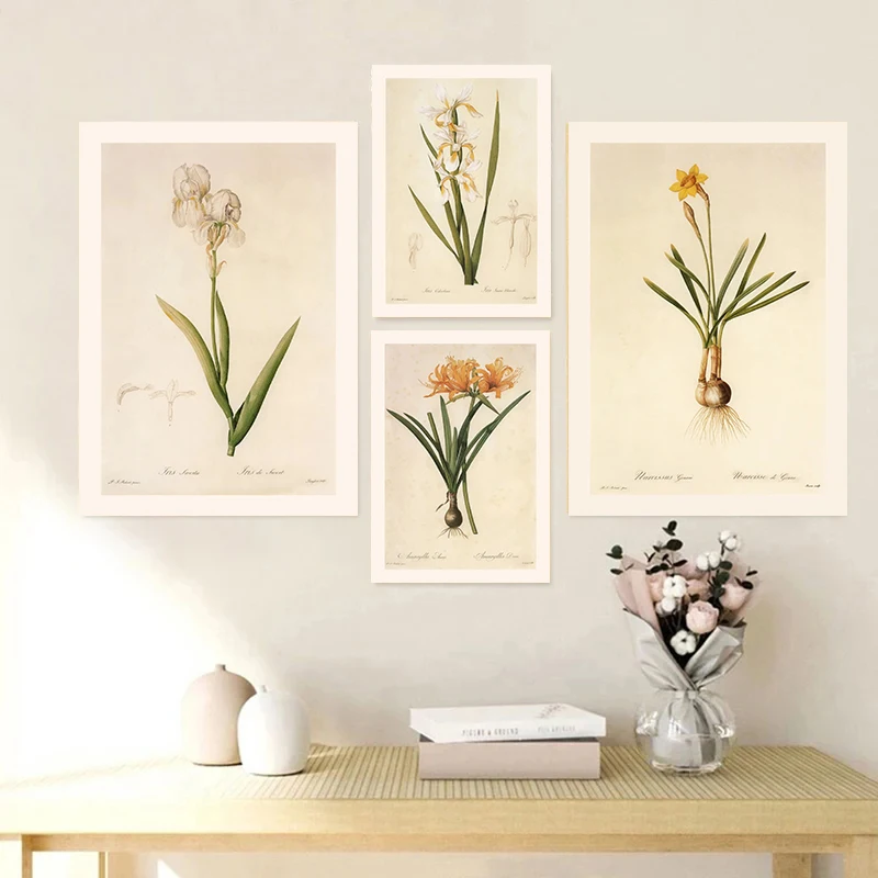 Vintage Botanical Posters and Prints Blush-colored Crinum Barbados Lily Canvas Painting Wall Art Picture for Room Office Decor