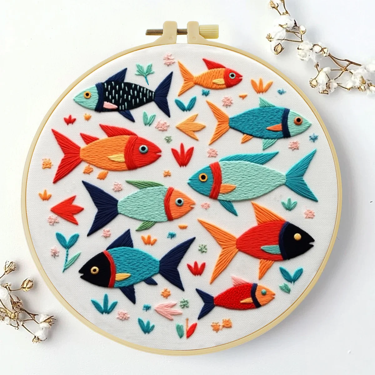 1 Stück 20X20CM/7,87 Zoll Fisch-Stickerei-Starter-Kit DIY-Kit Nähkunst Heimdekoration Handwerksmalerei – Detail 4