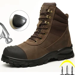 2024 Cowhide Dermis Men Work Boots High-quality Safety Shoes Men Puncture-Proof Desert Tactical Boots Protective Shoes Outdoors