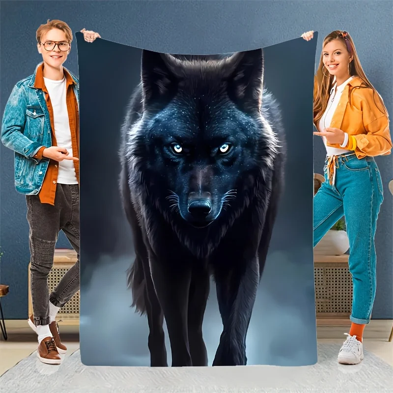 Cozy Black Wolf Print Flannel Blanket Soft, Warm, and Tear-Resistant Perfect Gift for Friends & Family Ideal for Naps, Camping