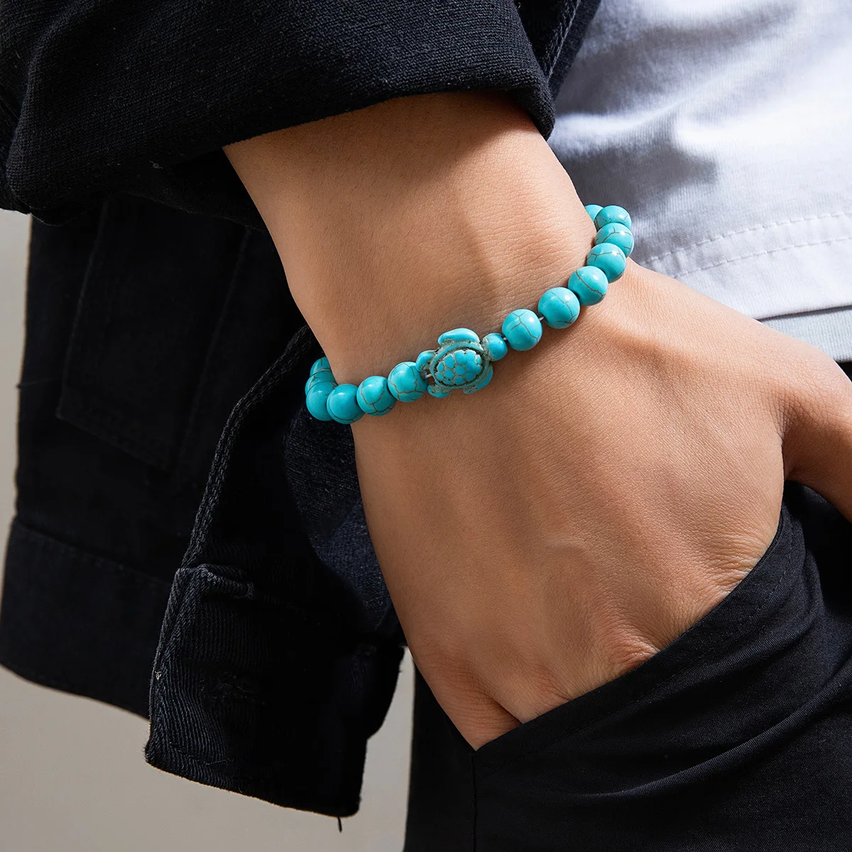 Bracelets perlés en pierre constants ique pour hommes et femmes, tortue turquoise verte, pierre naturelle, porte-bonheur