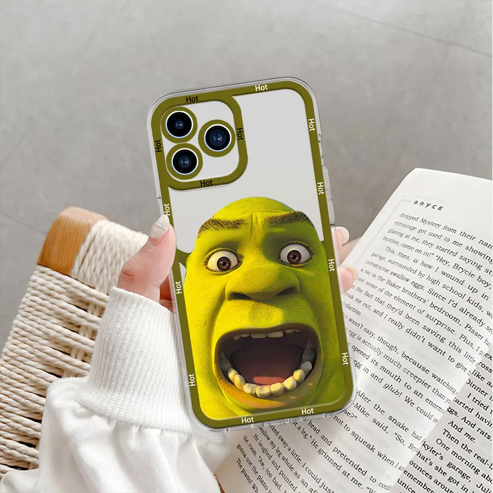 Cartoon Funny M-Movies S-Shreks Phone Case for iPhone 12 11 13 14 15 16 Max Pro Plus Transparent Bezel Shell