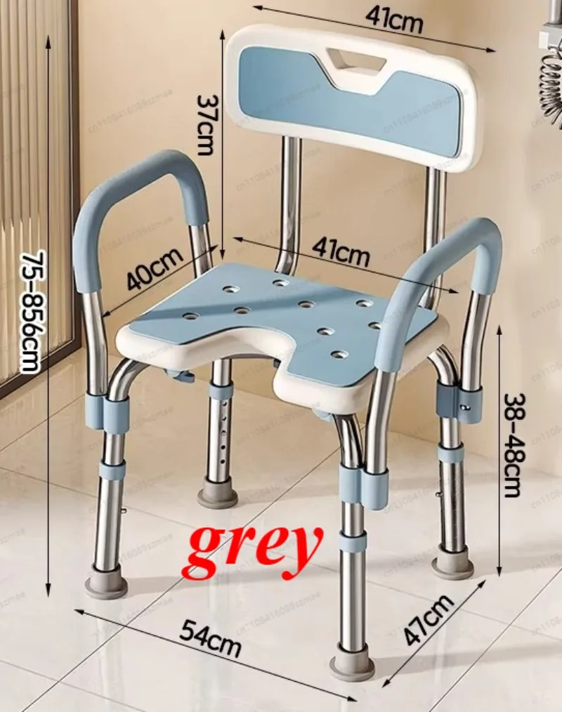

6 Height Adjustable Foldable Shower Chair with U Seat & Armrest, Non-Slip Safety Bath Seat for Elderly