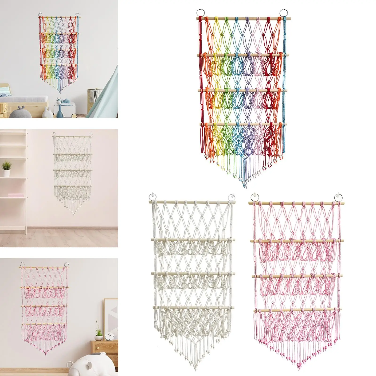 Stuffed Animal Hammock Stuffed Toy Net Boho Macrame Decor Organizer Holder Wall Hanging Storage for Kids Bedroom Living Room